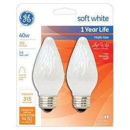 Decorative Light Bulb, Flame Shape, White, 40-Watts, 2-Pk.