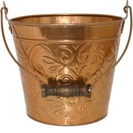 Planter With Handle, Copper Floral Metal, 8-In.