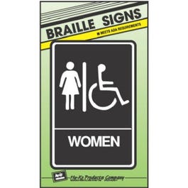 Women/Handicapped Restroom Sign, Braille, 6 x 9-In.