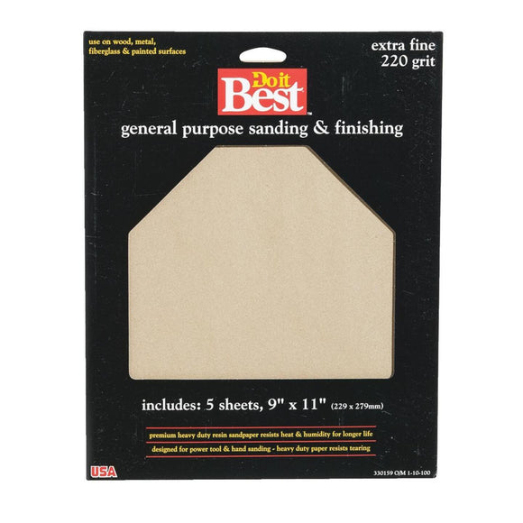 Do it Best General Purpose 9 In. x 11 In. 220 Grit Extra Fine Sandpaper (5-Pack)