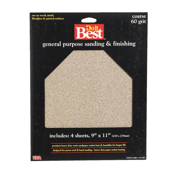 Do it Best General Purpose 9 In. x 11 In. 60 Grit Coarse Sandpaper (4-Pack)