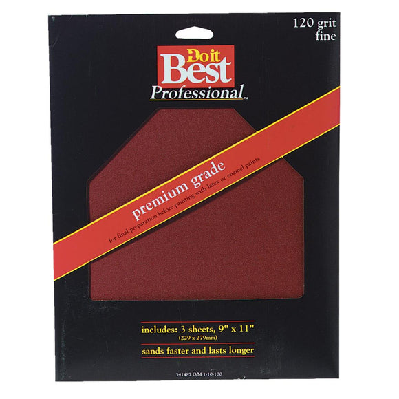 Do it Best Premium Plus 9 In. x 11 In. 120 Grit Fine Sandpaper (3-Pack)