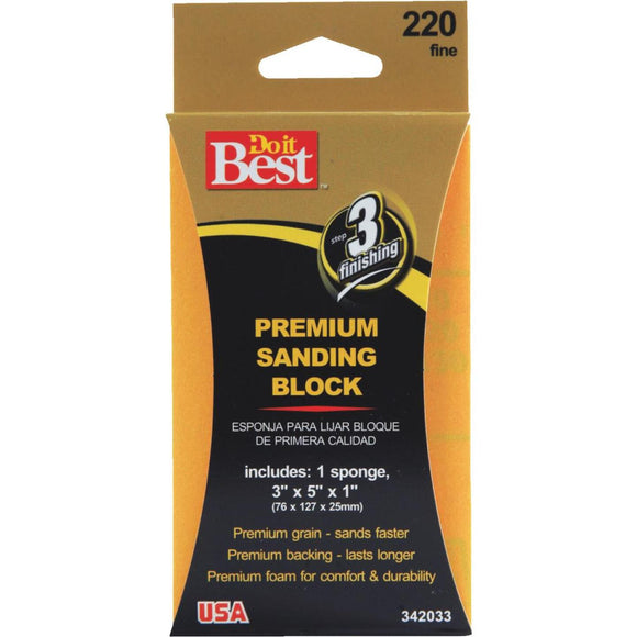 Do it Best Premium 3 In. x 5 In. x 1 In. 220 Grit Fine Sanding Sponge