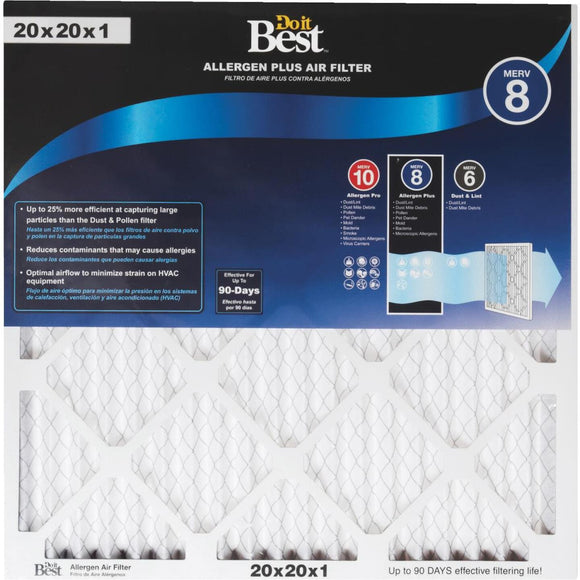 Do it Best 20 In. x 20 In. x 1 In. Allergen Plus MERV 8 Furnace Filter