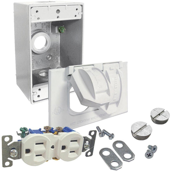 Bell White Horizontal Mount Tamper Resistant Outdoor Outlet Kit