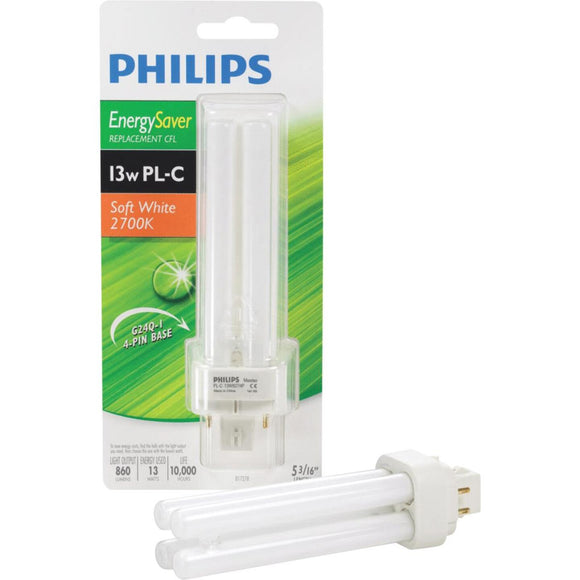 Philips 60W Equivalent Soft White G24 Base PL-C CFL Light Bulb