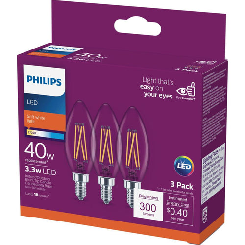 Philips 40W Equivalent Soft White B11 Candelabra Clear LED Decorative Light Bulb (3-Pack)