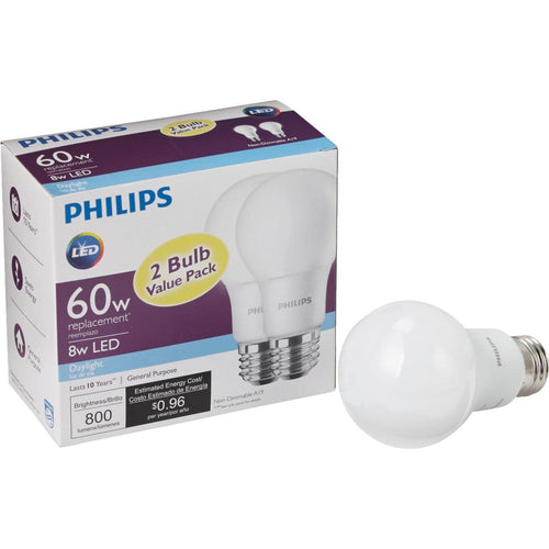 Philips 60W Equivalent Daylight A19 Medium LED Light Bulb (2-Pack)