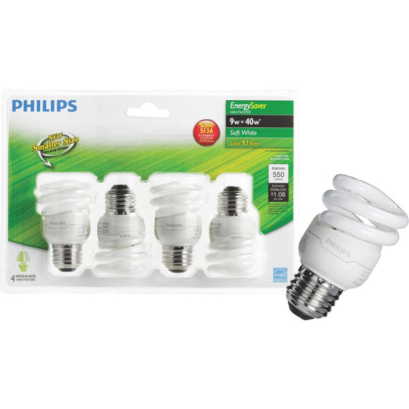 Philips Energy Saver 40W Equivalent Soft White Medium Base T2 Spiral CFL Light Bulb (4-Pack)