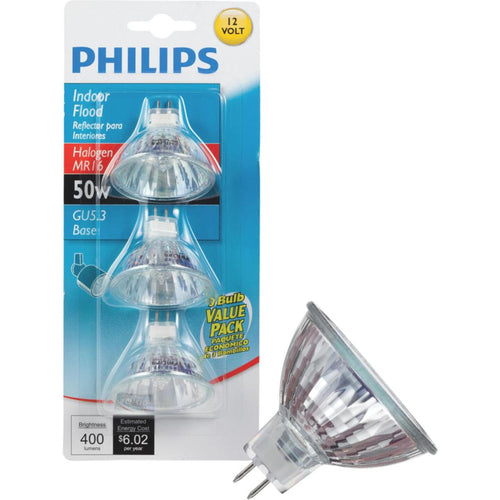 Philips 60W Equivalent Clear GU5.3 Base MR16 Halogen Floodlight Light Bulb (3-Pack)