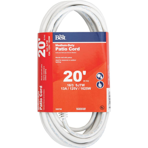 Do it Best 20 Ft. 16/3 Medium-Duty White Patio Extension Cord