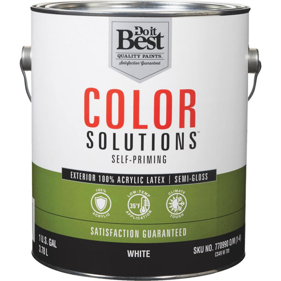 Do it Best Color Solutions 100% Acrylic Latex Self-Priming Semi-Gloss Exterior House Paint, White, 1 Gal.