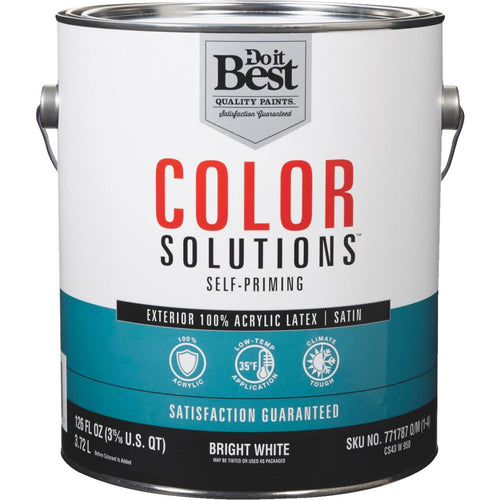 Do it Best Color Solutions 100% Acrylic Latex Self-Priming Satin Exterior House Paint, Bright White, 1 Gal.