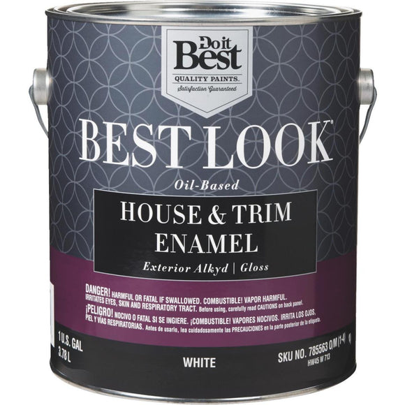 Best Look Oil-Based Alkyd Gloss Exterior House & Trim Enamel Paint, White, 1 Gal.