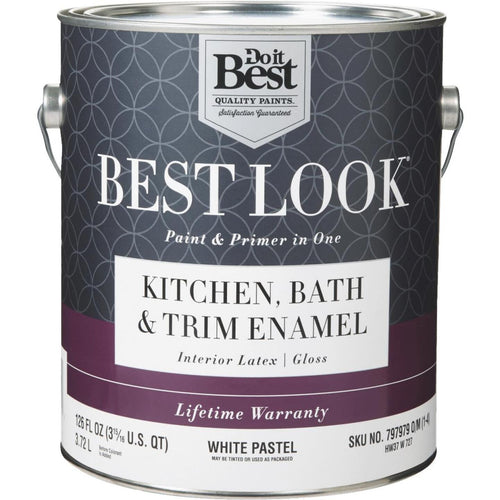 Best Look Latex Paint & Primer In One Kitchen Bath & Trim Enamel Gloss Interior Wall Paint, White-Pastel Base, 1 Gal.