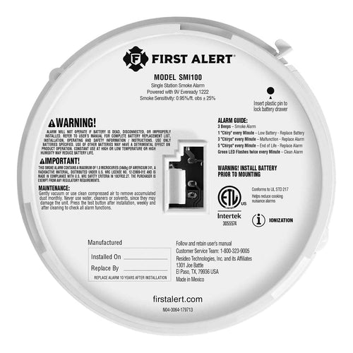 First Alert SMI100 Battery-Operated Smoke Alarm