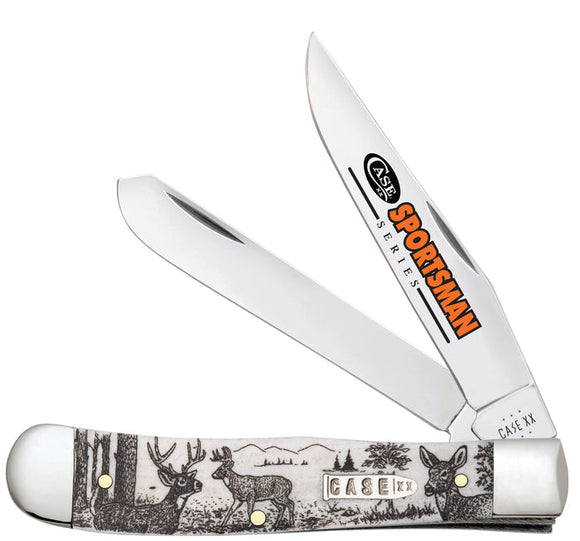 Case Sportsman Series Deer Embellished Smooth Natural Bone Trapper (4.125