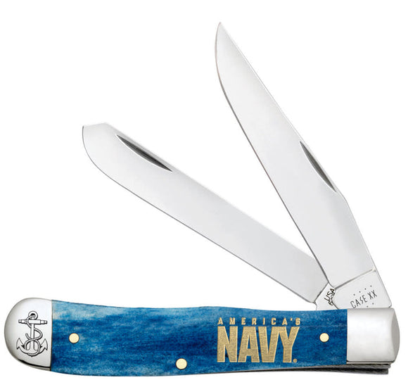 Case U.S. Navy Embellished Smooth Navy Blue Bone Trapper (Blue Bone - America's Navy)