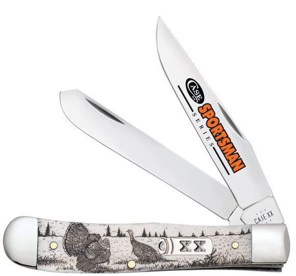 Case Sportsman Series Turkey Embellished Smooth Natural Bone Trapper (4.125